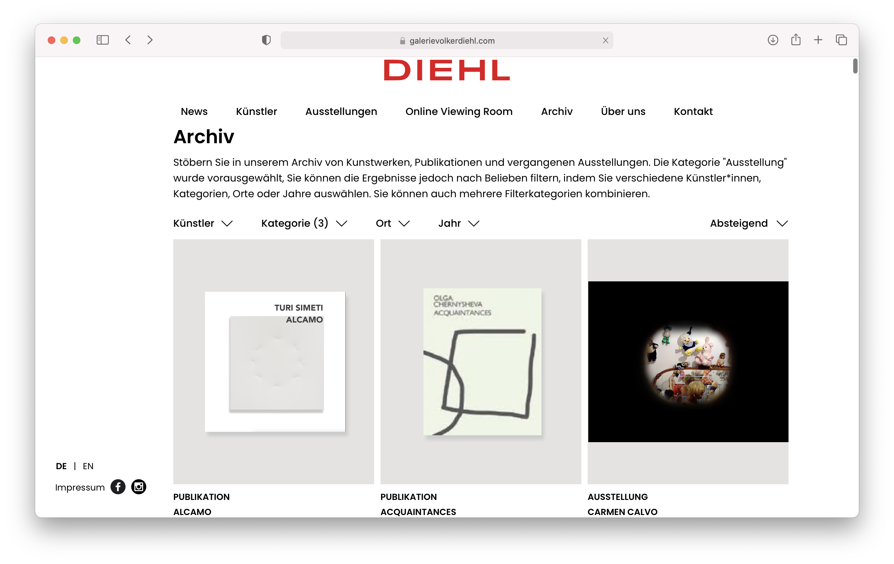 Website @ Galerie Volker Diehl